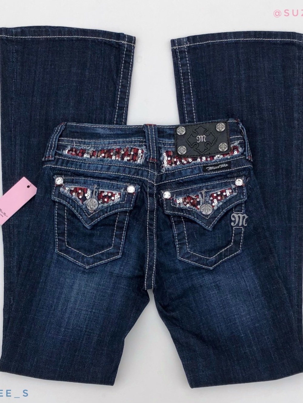 Miss Me Girls Embellished Sequined Dark Wash Bootcut Jeans 8 NWT